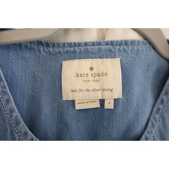 Kate Spade Women’s Sz 4 Blue/White Dip-Dyed Denim Ruffle-Trim Dress - Picture 3 of 14